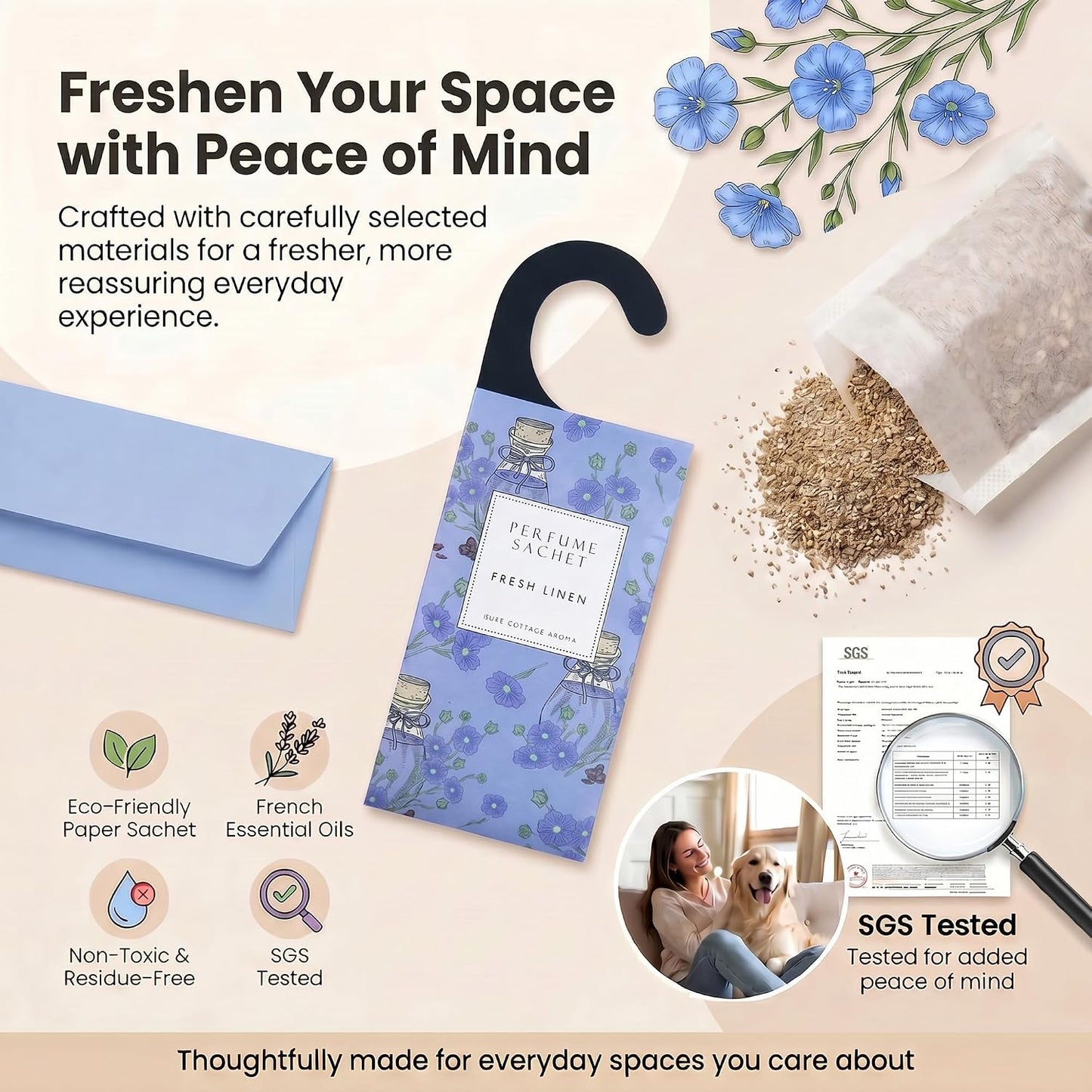 ROSE COTTAGE Large 12 Packs Fresh Linen Hanging Closet Deodorizer Air Freshener Long Lasting Scented Sachets Smell Goods for House