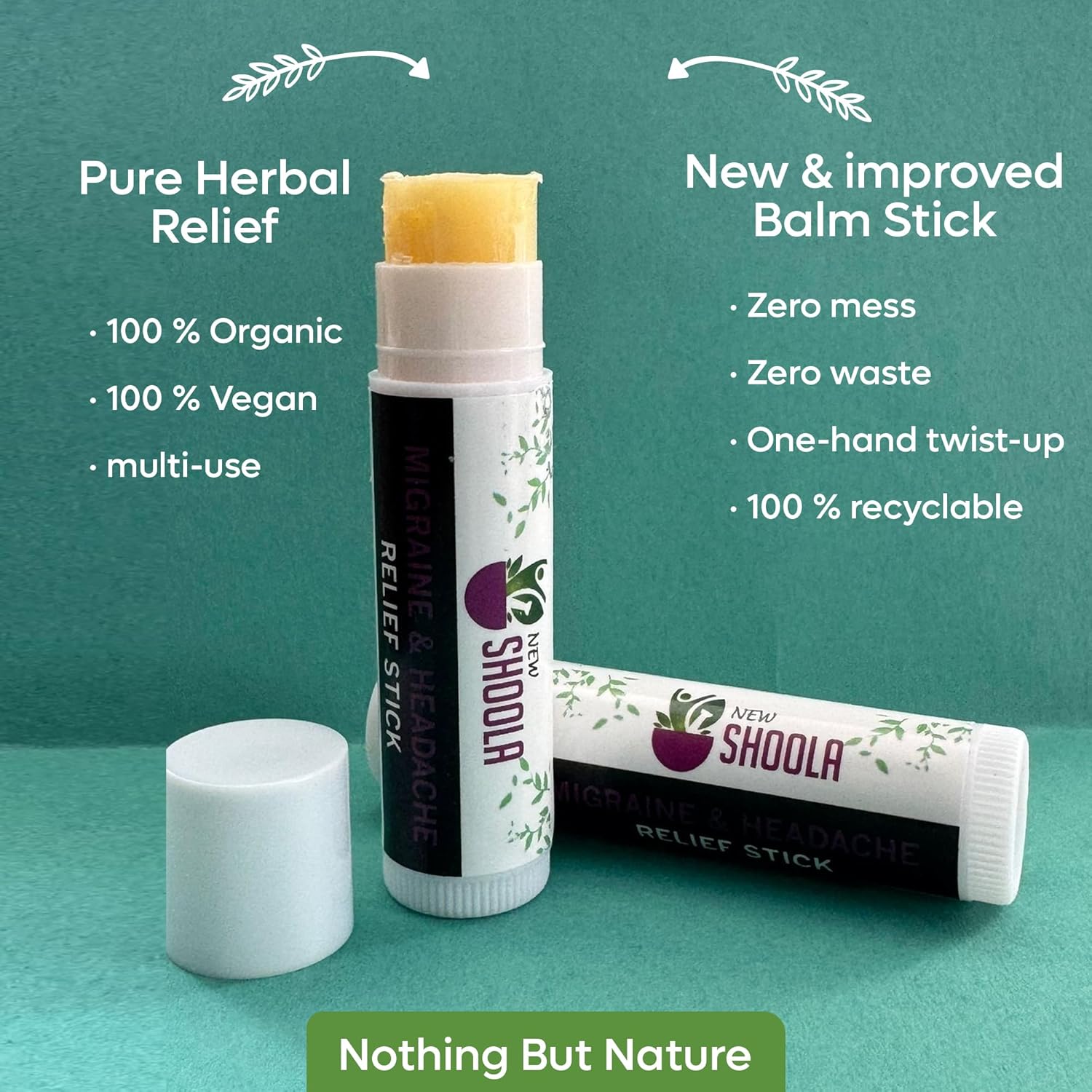Shoola Relief Balm Touchless Stick Natural Headache & Migraine Relief, Herbal Ayurvedic Pain Relief Balm for Temples, Sinus, Neck & Body, No-Mess Roll-On Application 1 Pack