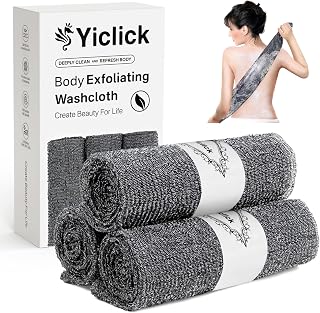 Yiclick 3 PCS Exfoliating Washcloth Towels - Exfoliating Body Scrubber Exfoliator, Back Scrubber for Shower Bath Use, Japanese & Korean Scrub Wash Cloths, Loofah Lufa Sponge Washer for Women Men