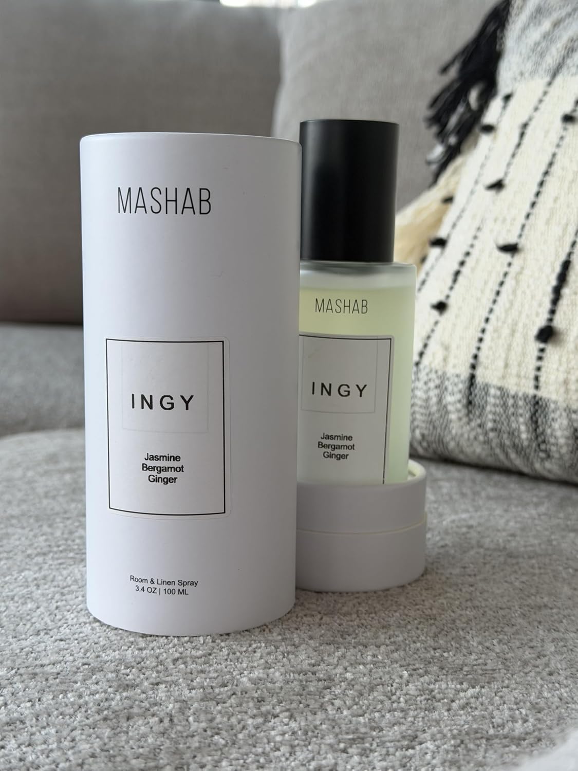 INGY by MASHAB - All-Natural Jasmine, Bergamot & Ginger Luxury Linen & Room Spray | Nonalcohol Aromatic Mist | Premium Glass Bottle (100 mL) gift for Birthday Anniversary Valentines Day Mothers Day