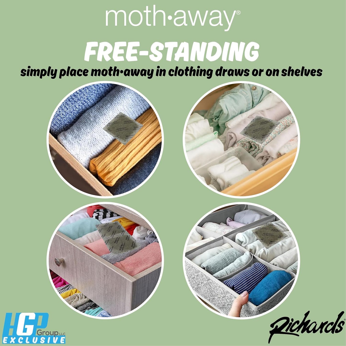 Richards Homewares Moth Away Sachets – 24-Pack Natural Herbal Moth Repellent, Non-Toxic & Chemical-Free, Fresh Scent for Drawers, Closets & Storage Bins – Made in USA