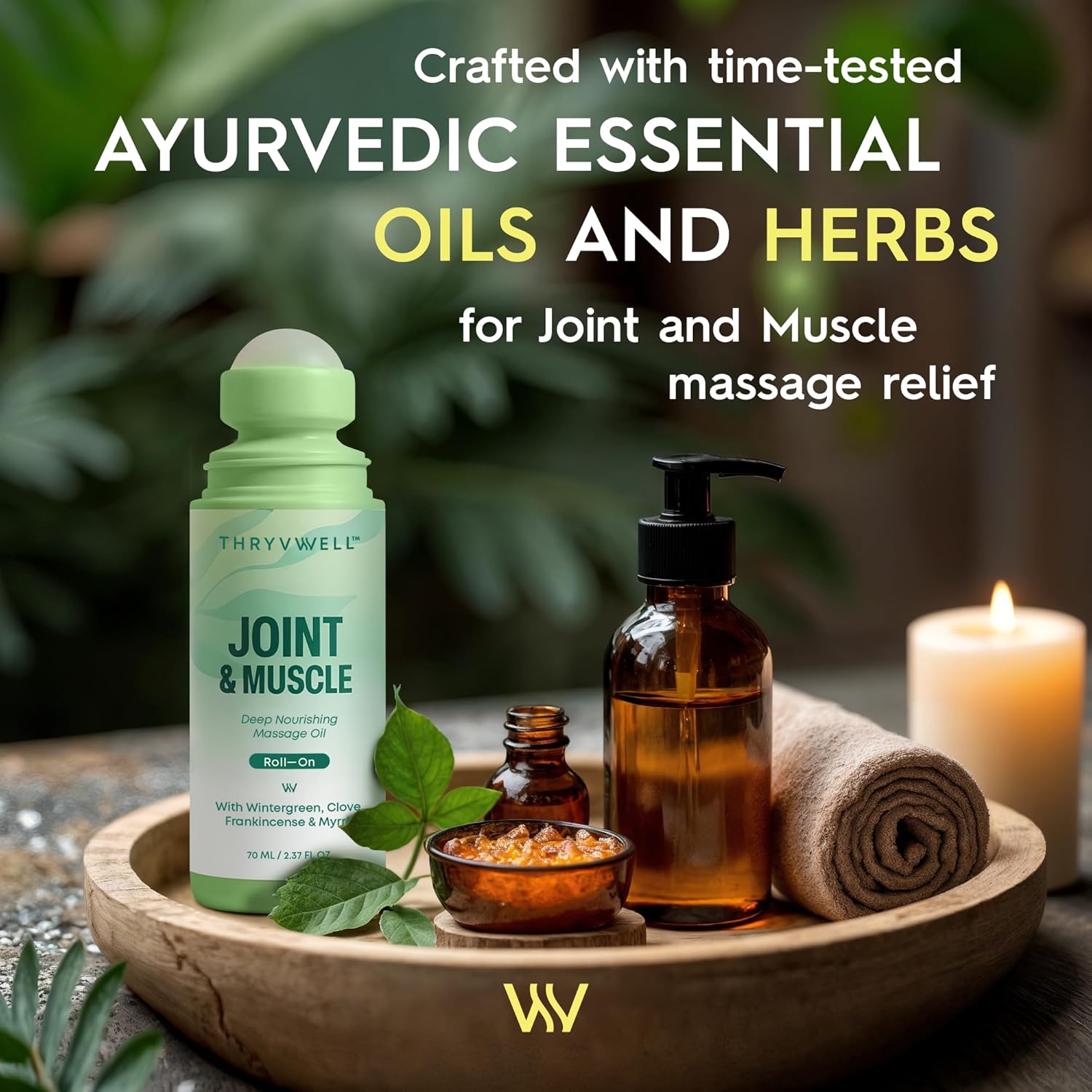 Joint & Muscle Roll-On Oil –70ml - 100% Natural Essential Oil Blend with Wintergreen, Peppermint, Frankincense, Myrrh, Clove & Lavender – Portable 2.37 oz Travel Size