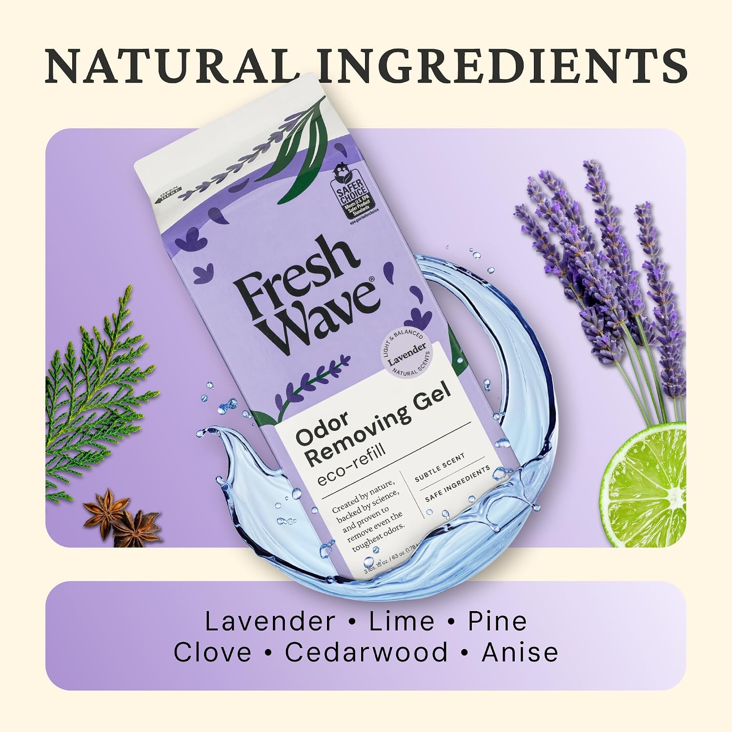 Fresh Wave Lavender Odor Removing Gel Refill, 63 oz, Every 15 oz. lasts 30-60 Days, For Cooking (Package May Vary)