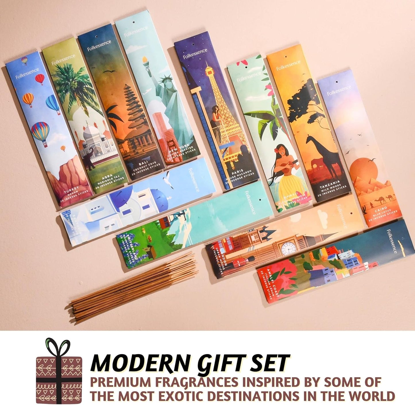 Folkulture Incense Sticks (240 Sticks) | Set of 12 Premium Incense Sticks Variety Pack Aromatherapy Gifts | No Charcoal, Organic, Non Toxic, 45 Mins, Long Burning Vanilla, Caramel, Rose Insence-Sticks