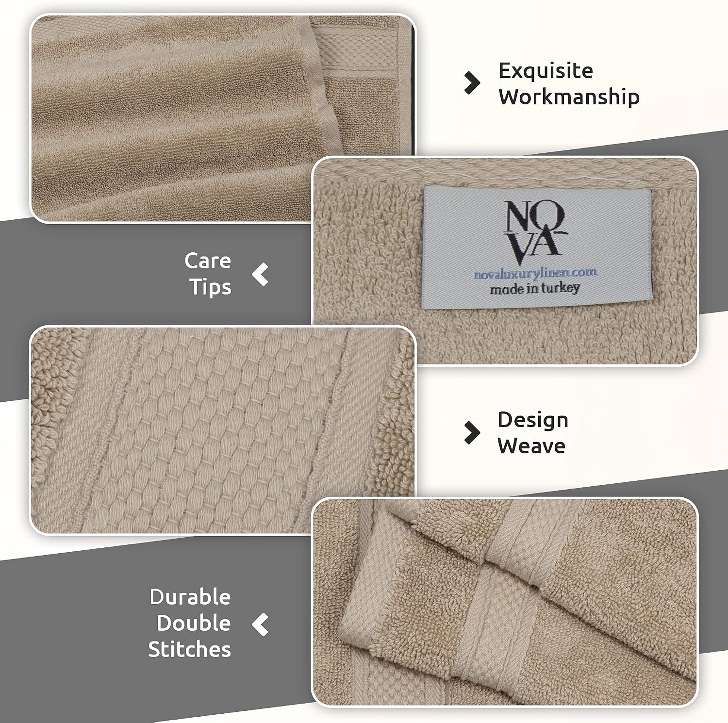 NOVA Luxury Linen - Hotel Quality Turkish Towel Set for Bathroom (4 Pcs Hand Towel Set, Warmsand Beige)
