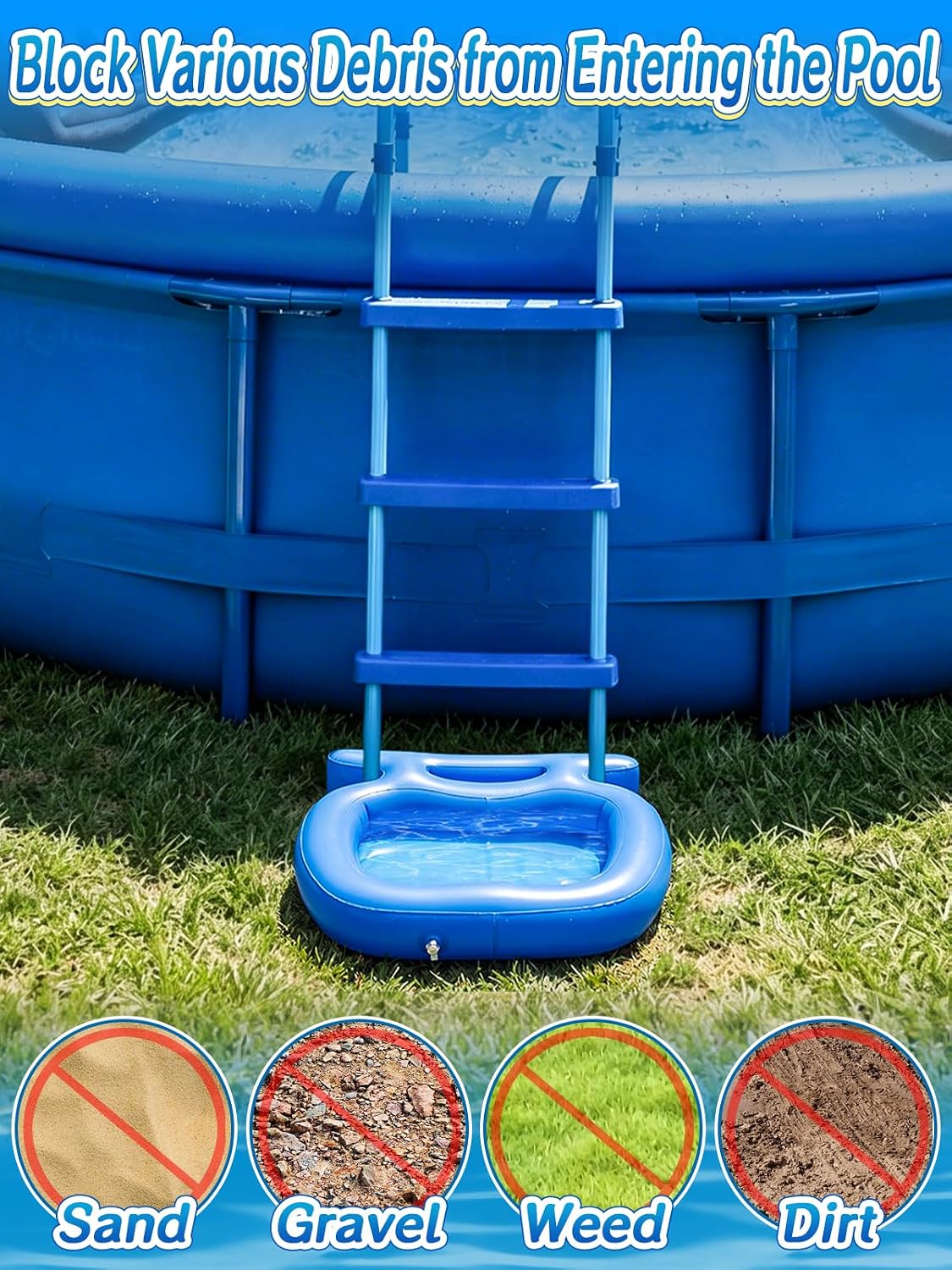 2pcs Fast Drain Inflatable Pool Foot Bath - 23.6" L x 20.4" W x 3.9"H Leak-proof Foot Wash Tray for In Ground Above Ground Swimming Pool Accessories, Feet Cleaner Basin/Tub for Entry Ladder Must Haves