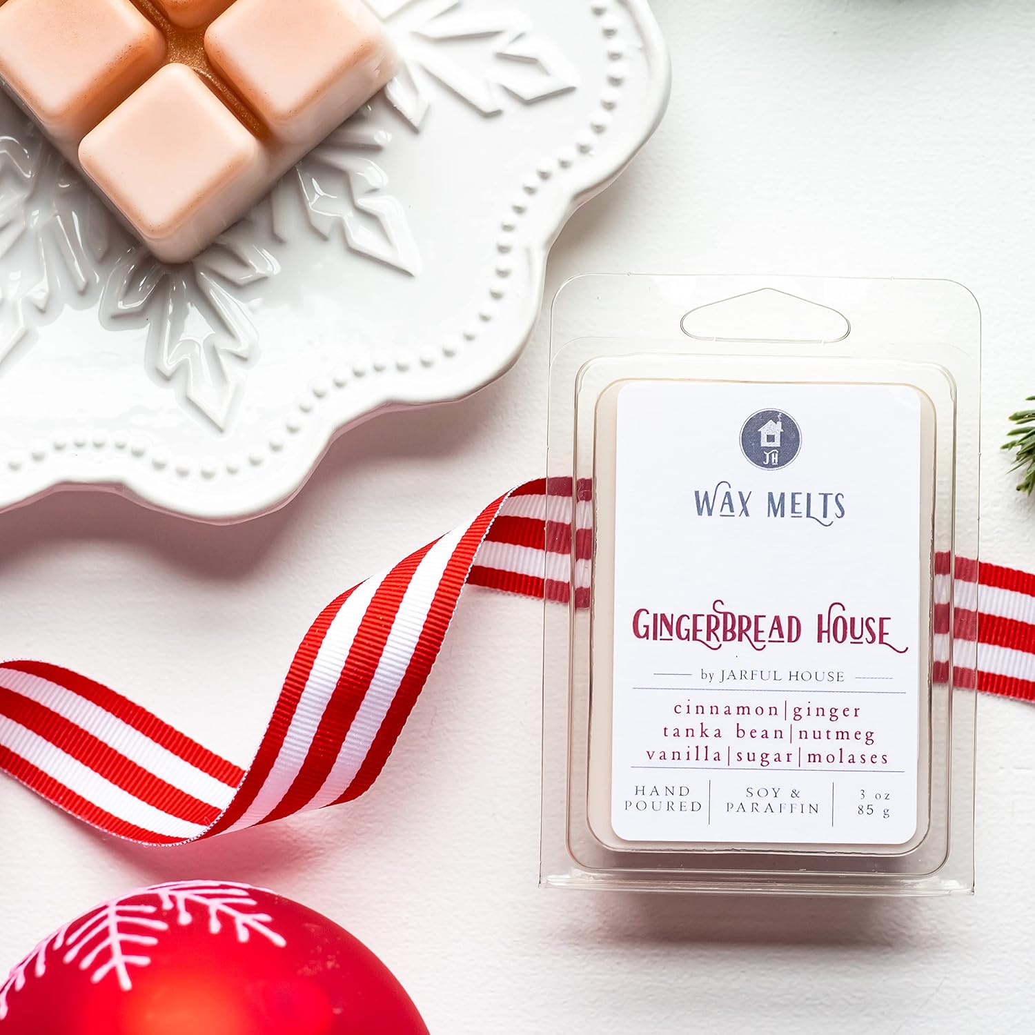 Gingerbread House Wax Melts – 3 oz Clamshell with 6 Cubes, Christmas Bakery Scent of Ginger, Cinnamon Nutmeg Vanilla, Nude with Copper Mica