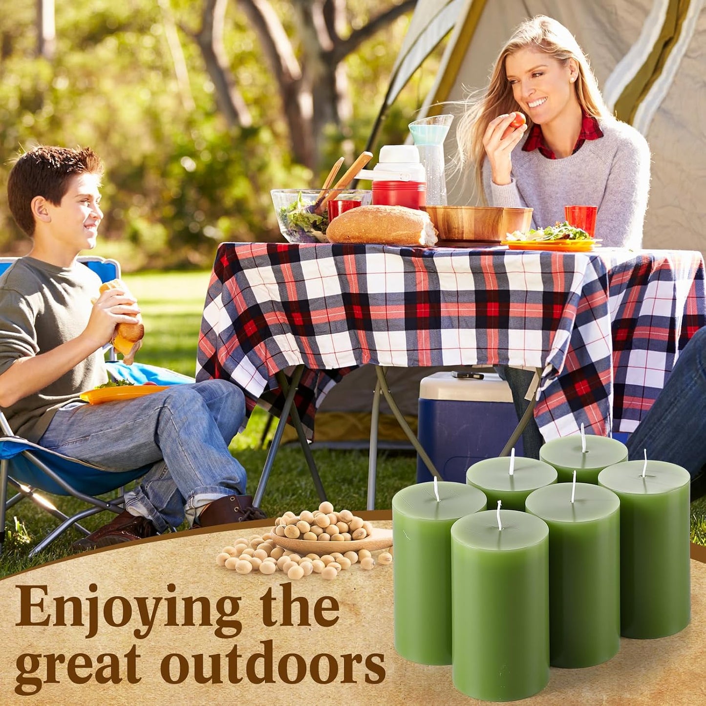 Lounsweer 6 Pcs 3 x 4 Inch Citronella Scented Pillar Candles Green Scented Candle for Home Indoor & Outdoor Use