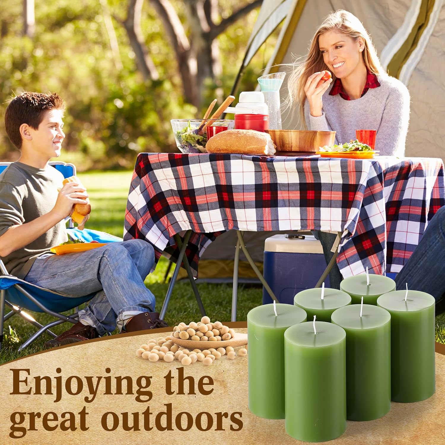 Lounsweer 6 Pcs 3 x 4 Inch Citronella Scented Pillar Candles Green Scented Candle for Home Indoor & Outdoor Use