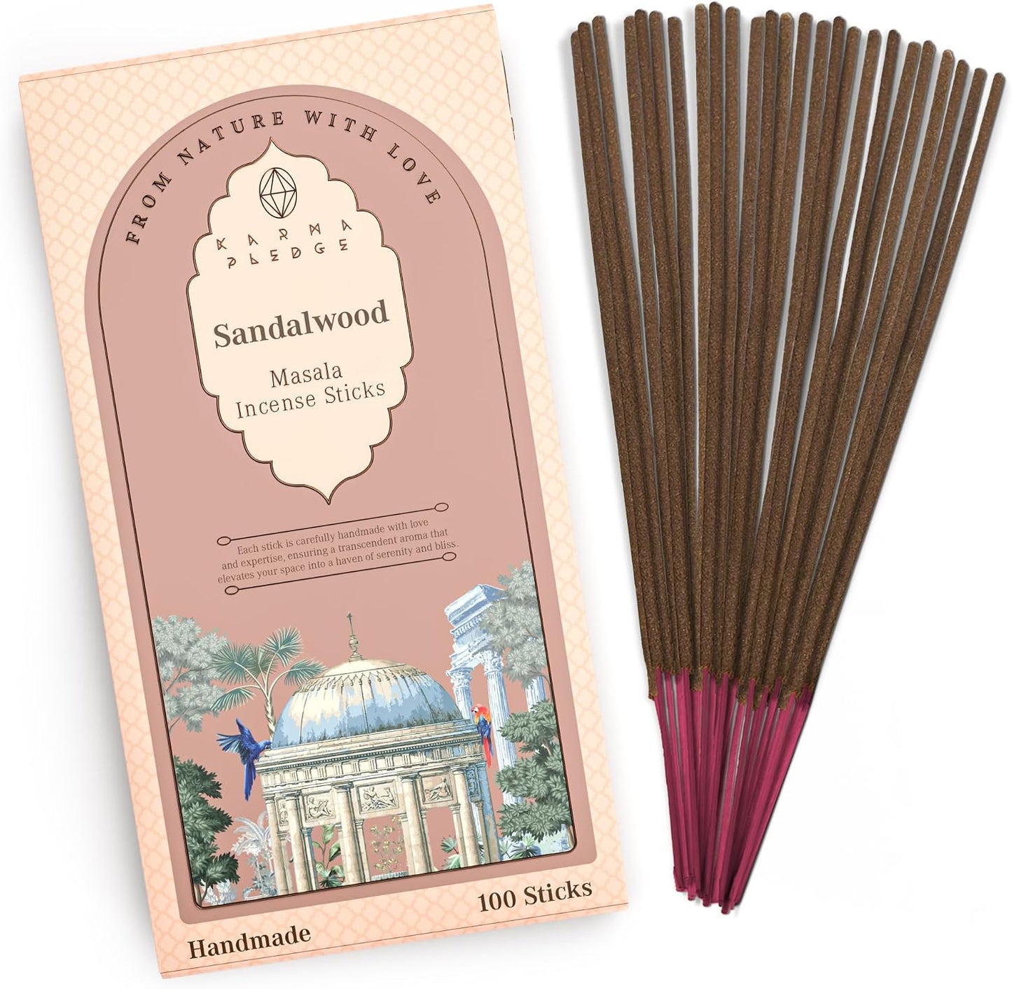 KarmaPledge Sandalwood Incense Sticks, Burn Time 45-60 Min, 100 Sticks