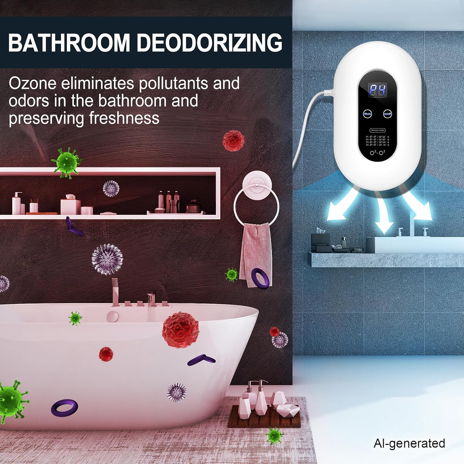 Ozone Odor Eliminator for Strong Odor 99% Cat Litter Deodorizer Dog Poof Odor Removal Air Ionizers Home Plug-in Air Purifier for Bedroom, Toilet, Kitchen, Pets, Shoe, Smoke, Formaldehyde Air Freshener