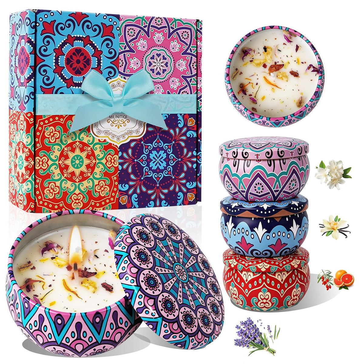 4 Pack Scented Candles for Women Gift- 8% Essential Oil Aromatherapy Candle Set
