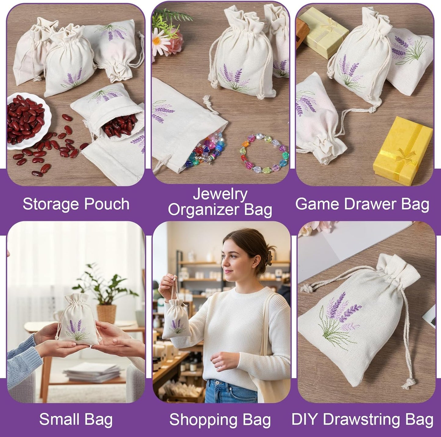 12 PCS Small Burlap Gift Bags Lavender Sachet Bags Lavender Sachet Jewelry Bag Drawstring Cotton Linen Pouch Mini Drawstring Fabric Bag for DIY Craft Filling Spice Jewellery Wedding, 4 X 5.7 Inch