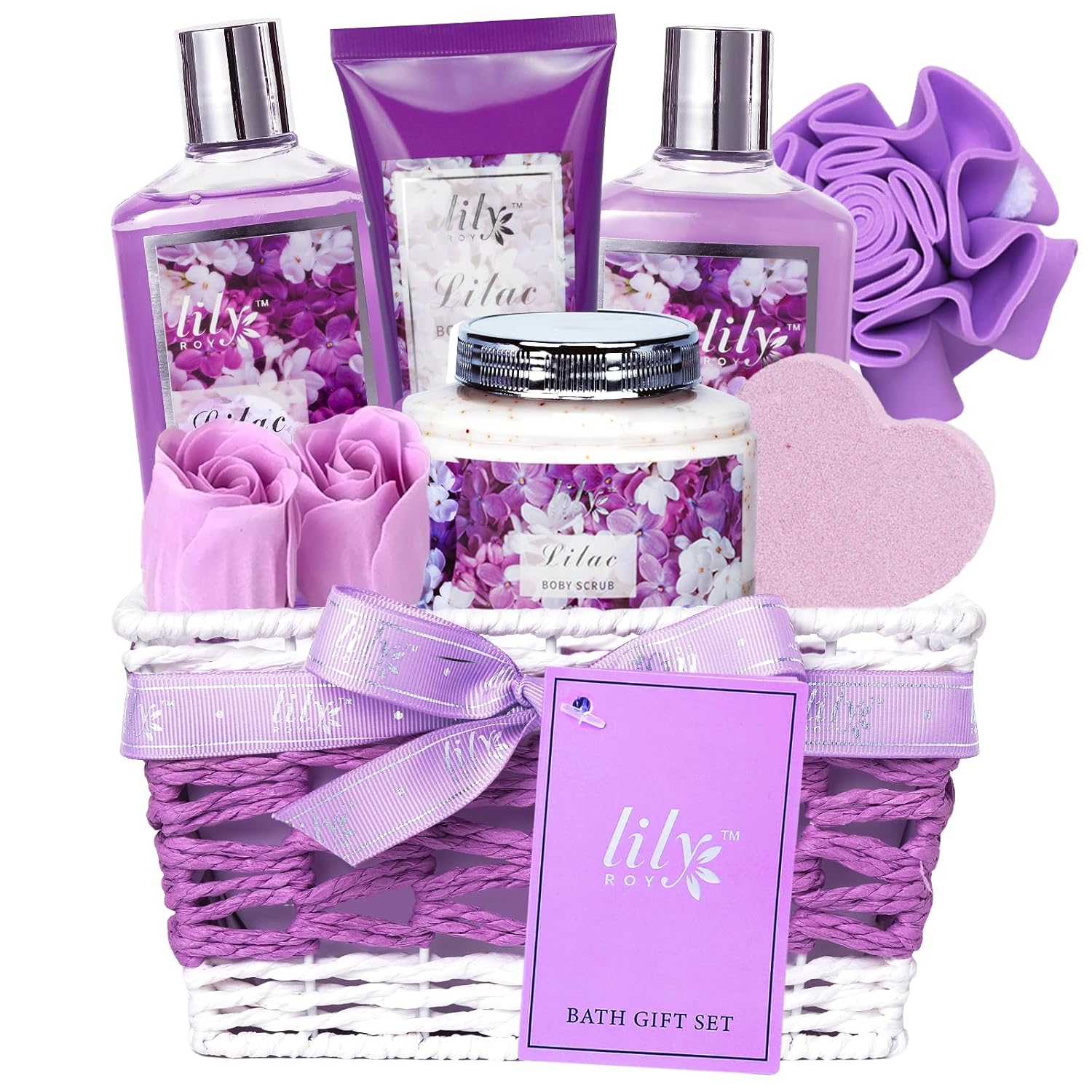 Gifts for Women, Birthday Gifts, 9 Pcs Lavender Spa Gift Baskets for Women - Bath and Body Gift Basket | Gift for Her Christmas, Mothers Day, Valentines Day, Perfect Gift for Mom All Occasion