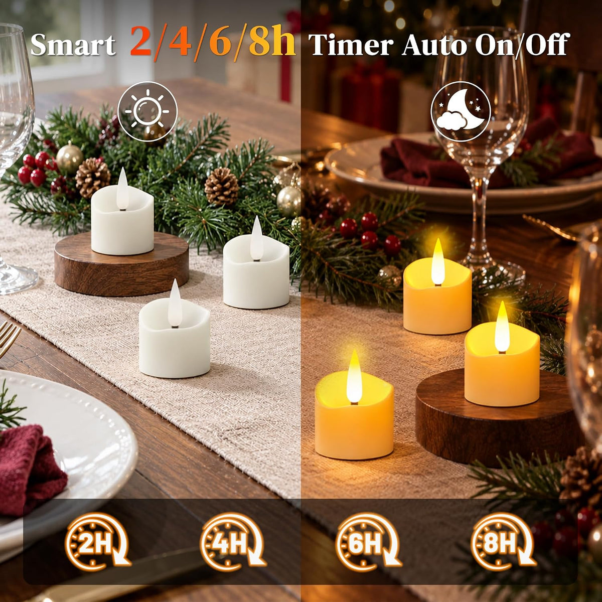 YiaMia 6Pcs Rechargeable Tea Lights with Remote and 24H Cycle Timer