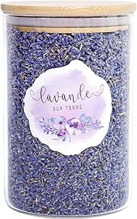 Lavande Sur Terre 4 Cups Lavender in Small Glass Bottle, Highland Dried Lavender Flower Buds, LV-G-2