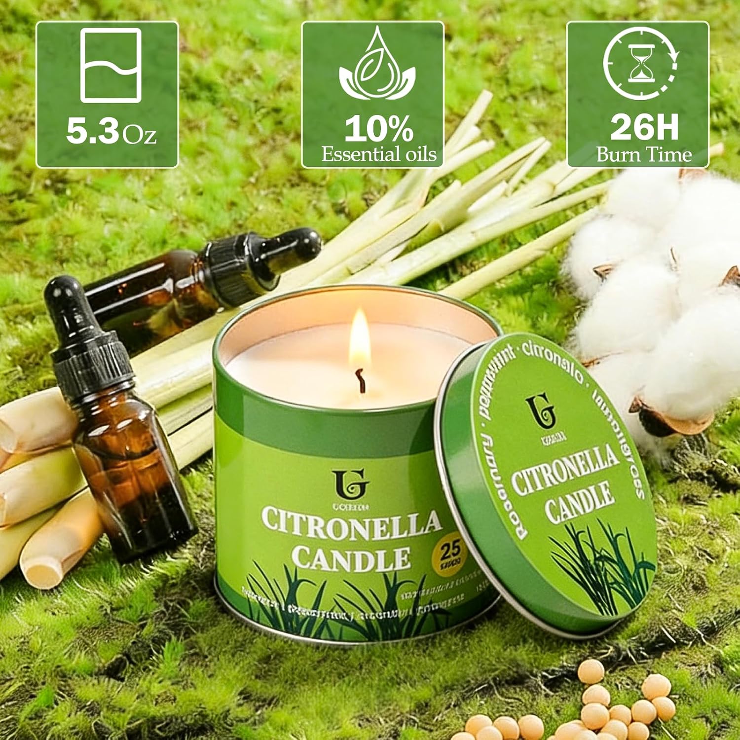 Citronella Candles Outdoor, Natural Soy Wax Outdoor Candles for Patio Backyard Garden Camping, Citronella Essential Oil Blend with Rosemary Peppermint & Lemongrass, 25 Hour Burn Time, 4Pack5.3oz