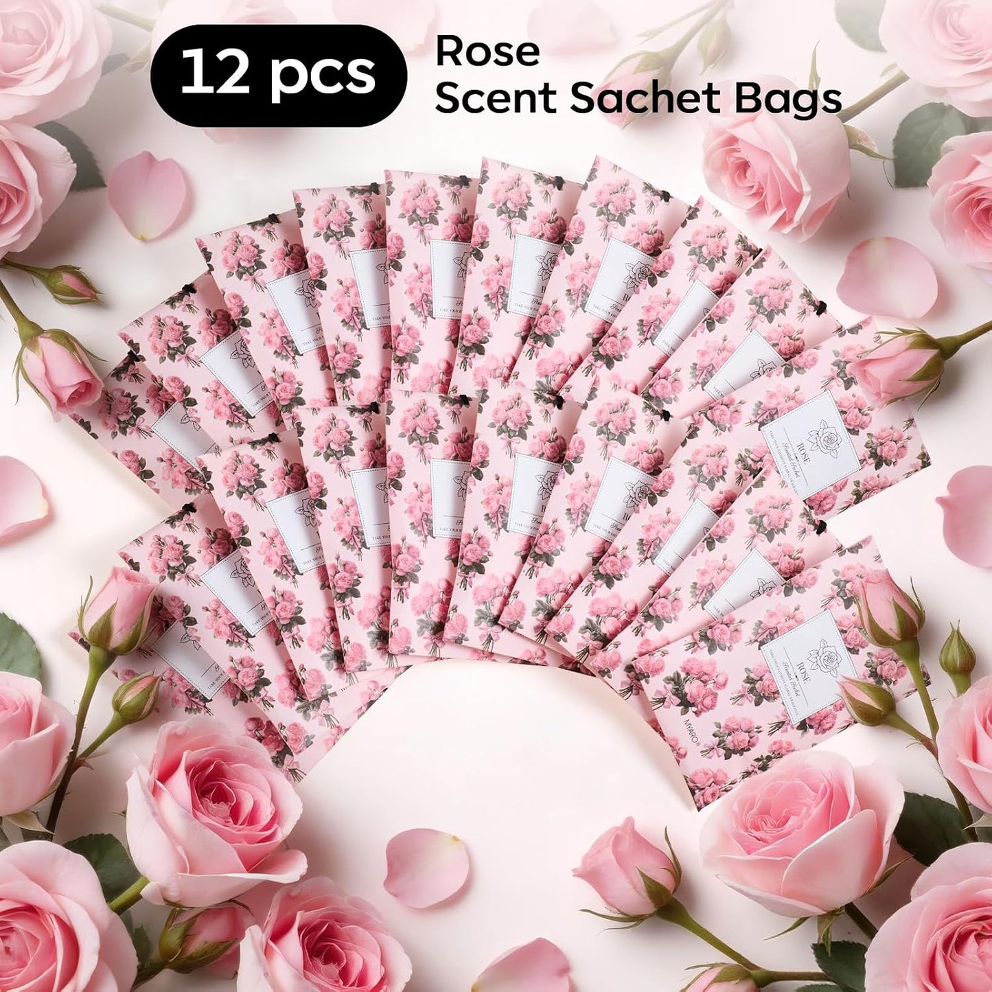 MYARO 20 Pack Rose Scented Sachets for Drawer, Closet & Car - Fresh Air Freshener Bags Home Fragrance, Odor Eliminator for New House Small Storage Space & Travel Luggage