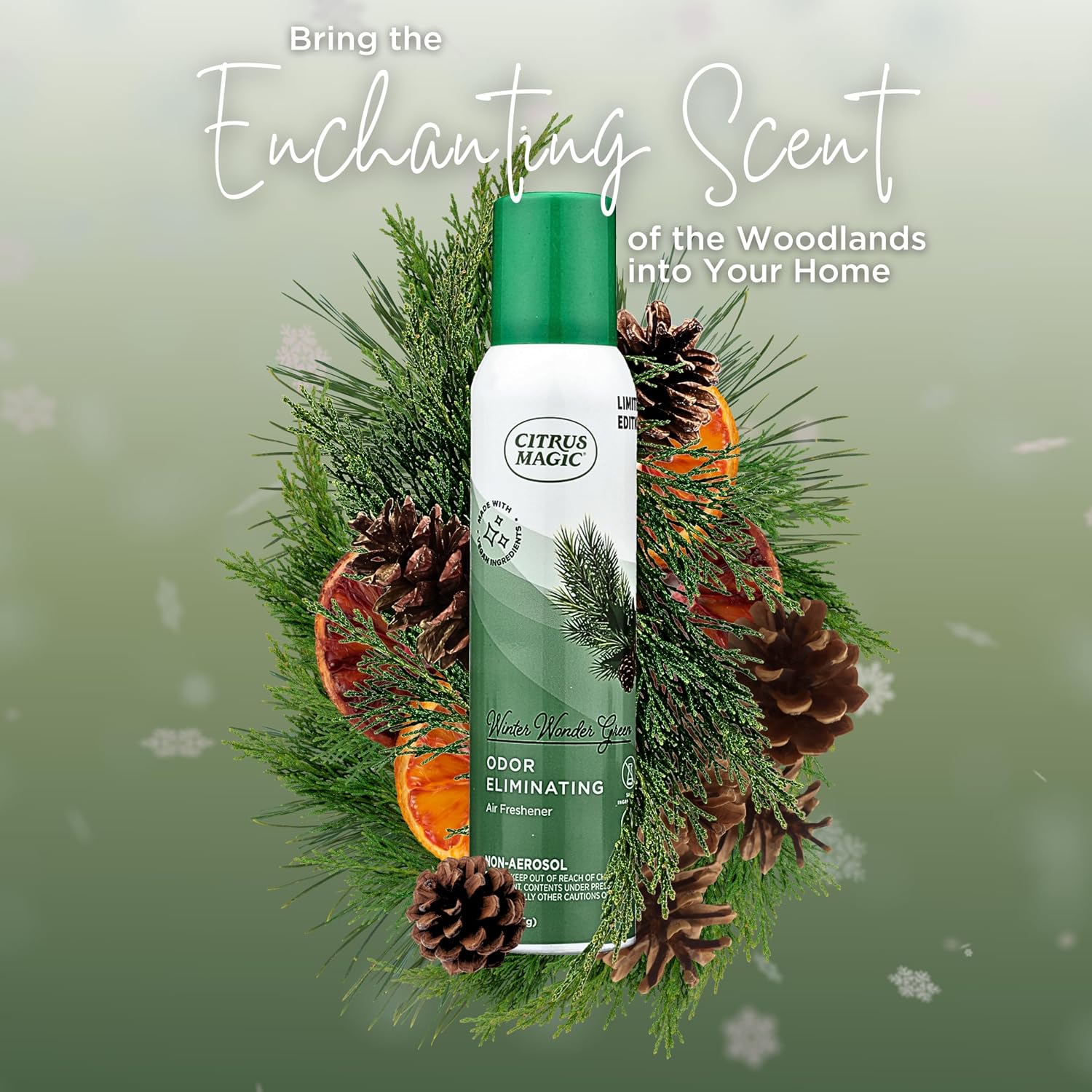 Citrus Magic Holiday Odor Eliminating Air Freshener Spray, Winter Wonder Green, 3-Ounce, Pack of 3