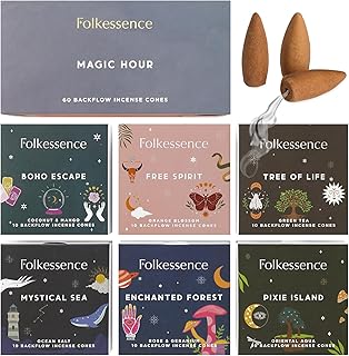 Folkulture Backflow Incense Cones (60 Cones) | Set of 6 Waterfall Insence Cones for Aromatherapy, Relaxation | No Charcoal, Organic, Non Toxic Coconut & Mango, Ocean Salt Scented Inscents-Cones