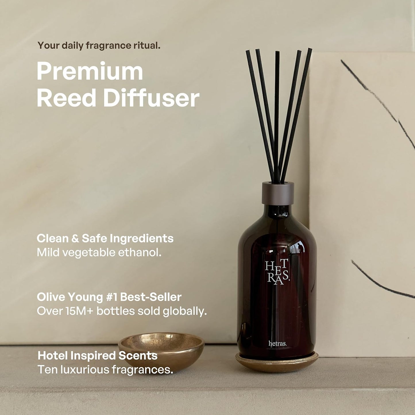 hetras Premium Reed Diffuser Set (Pure Laundry Scent)–Large Capacity Value 2-Pack | 16.9 fl.oz (500ml) x 2 Bottles with 10 Reed Sticks Total | Fresh Cotton & Musk Linen Aroma | Luxury Decor & Gift