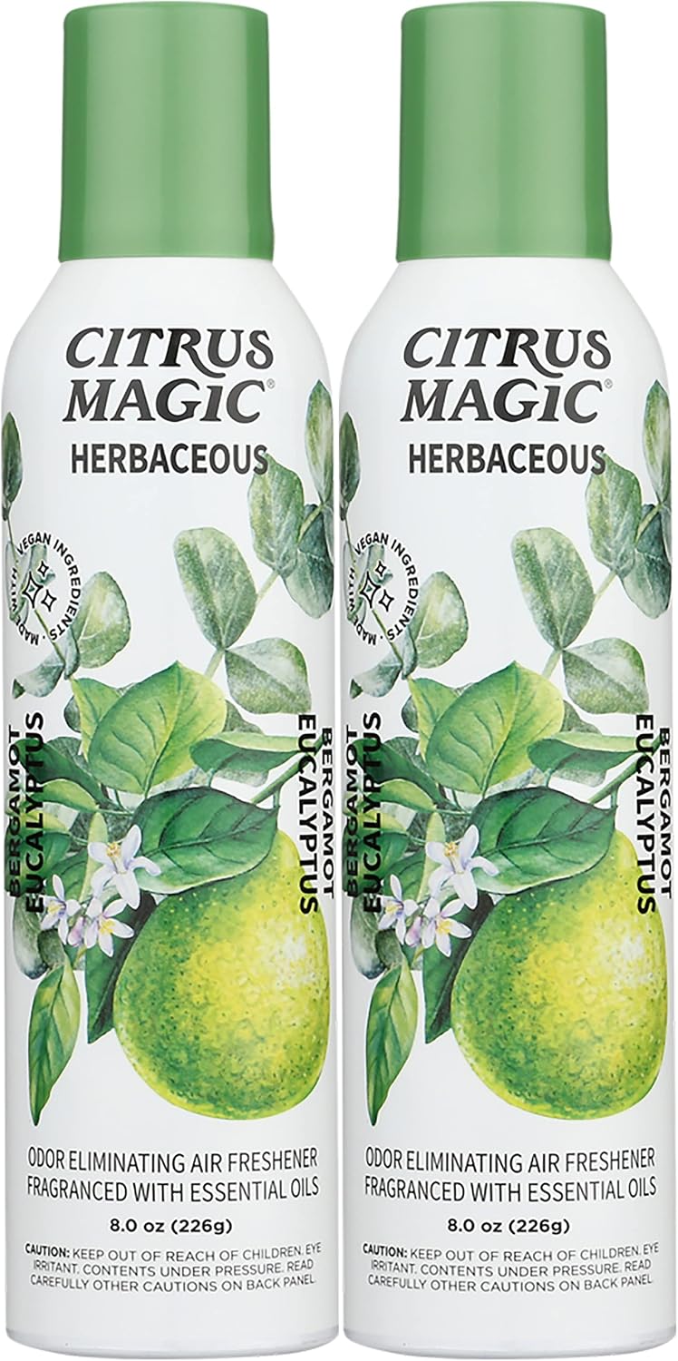 Citrus Magic Herbaceous Odor Eliminating Air Freshener Spray, Bergamot Eucalyptus, 8-Ounce, Pack of 2