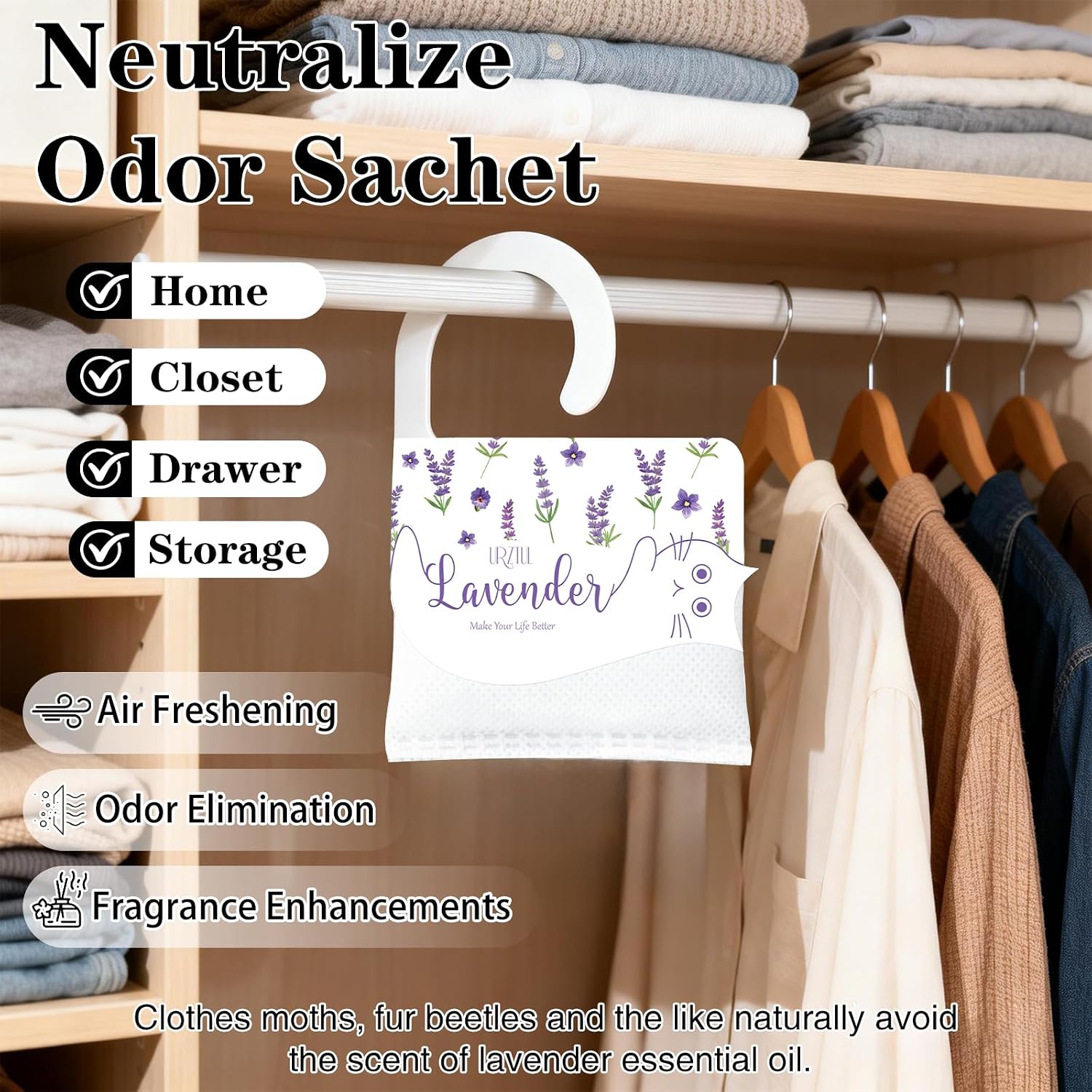 13 PCS Lavender Sachets Bags for Drawers and Closets, Hanging Scented Sachets Air Fresheners, Natural Home Fragrance Odor Eliminator for Wardrobe, Shoe Cabinet, Car & Bathroom Potpourri Bag
