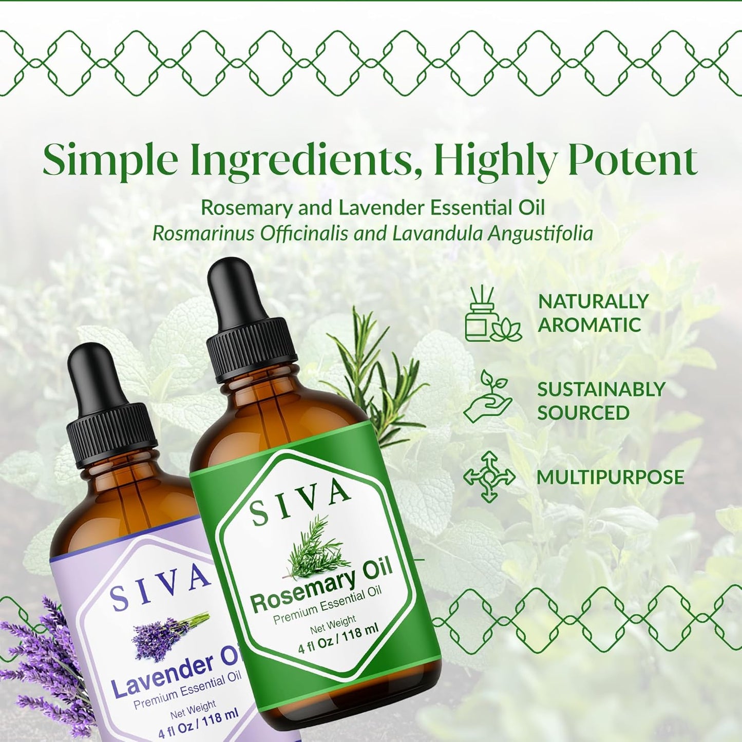 Siva Rosemary and Lavender Essential Oil 4oz Bundle Super Saver Combo – Premium Grade Value Set for Aromatherapy, Skincare and Haircare