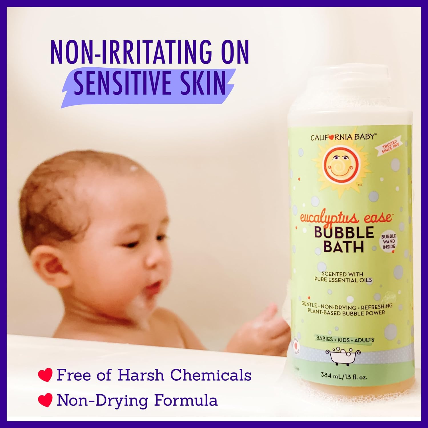 California Baby Eucalyptus Bubble Bath | 100% Plant-Based Kids Bubble Bath | Soothing Baby Bubble Bath | Free Bubble Wand Inside | 384 mL / 13oz