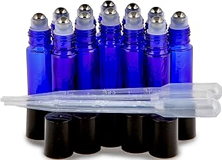 Vivaplex, 12, Cobalt Blue, 10 ml Glass Roll-on Bottles with Stainless Steel Roller Balls. 3-3 ml Droppers included