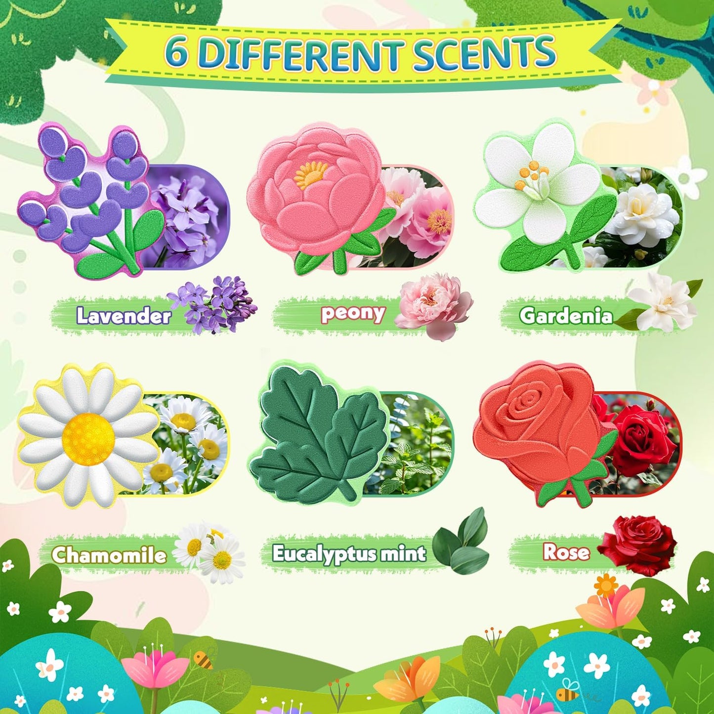 Bath Bombs for Kids Flower Shaped, STEM 6 Pack Natural Organic Handmade Fizzy Bath Bomb, for Home Bath Fun, Daily Reward & Holiday Gifts Boys Girls