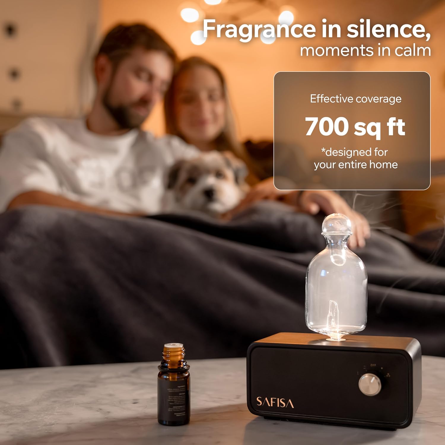 Waterless Essential Oil Diffuser, Nebulizing Cold Air Scent Diffuser for Home, 700 Sq. Ft., Portable Glass Waterless Diffuser for Large Room, Cordless Rechargeable, Smart, Hotel-Style