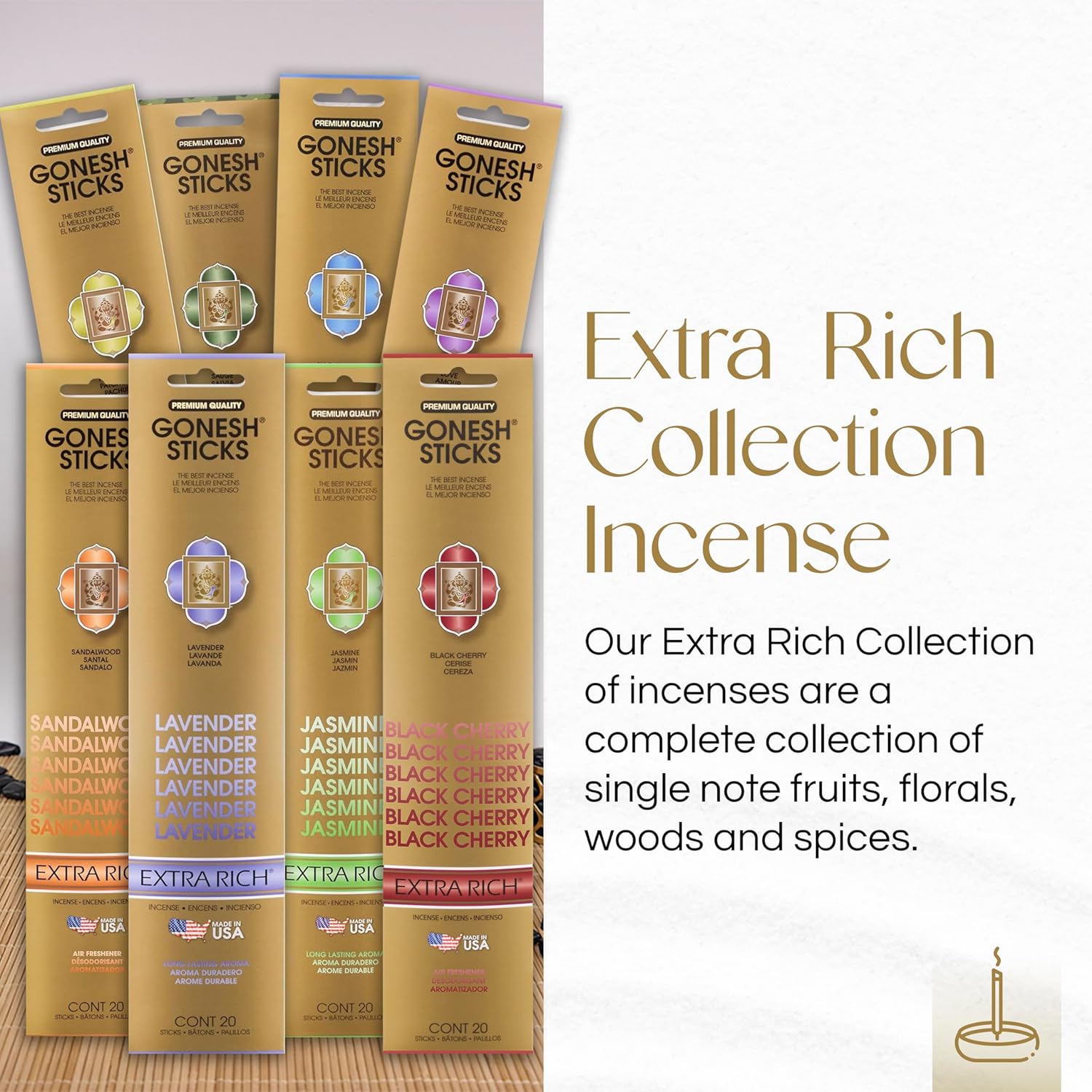 Gonesh - Extra Rich Scented Incense Sticks - Non-Toxic 10” Slow Burn Aromatic Sticks - Black Cherry - 100 Total - 5 Packs of 20