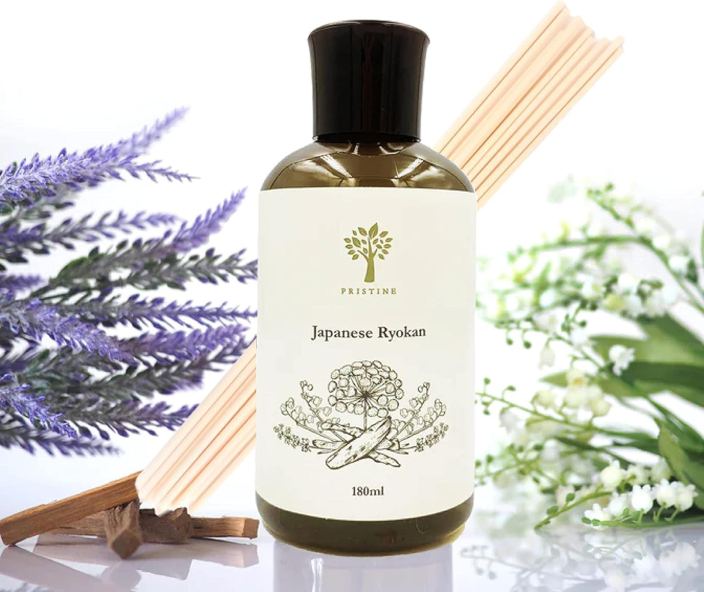 PRISTINE Japanese Ryokan/Inspired by Shang Hotel Reed Diffuser Refill with Free Reed Sticks | Fresh Lavender, Sandalwood Oil Diffuser Refills | Premium Hotel Lobby Reed Diffuser Oil Refill