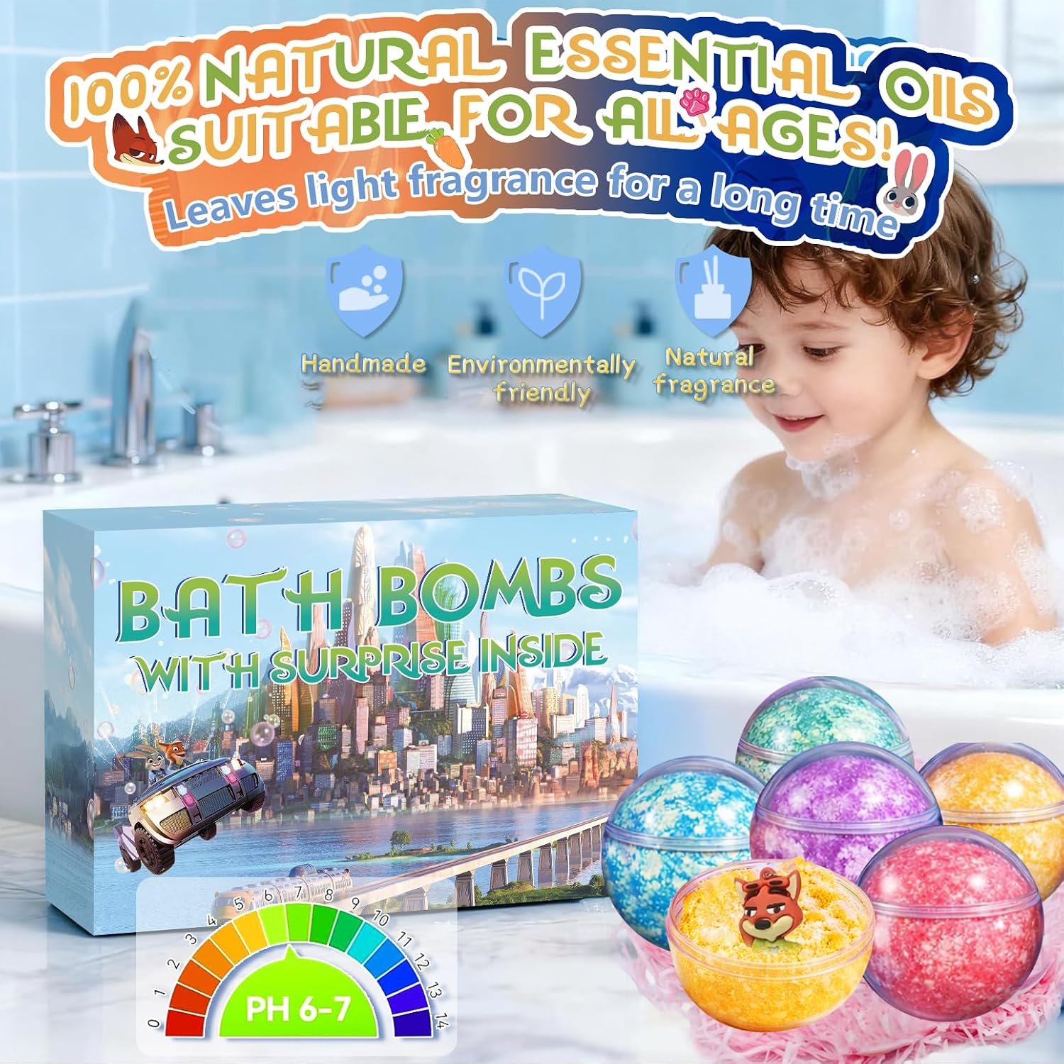 Bath Bombs for Kids: 3 in 1 Zoo City Dig a Bath Bombs with Toys Inside, Organic Bath Bomb Rich in Natural Essential Oils, Kids Bath Bomb for Dry Skin Moisturize, Summer Party Favors for Kids (6 Pcs)