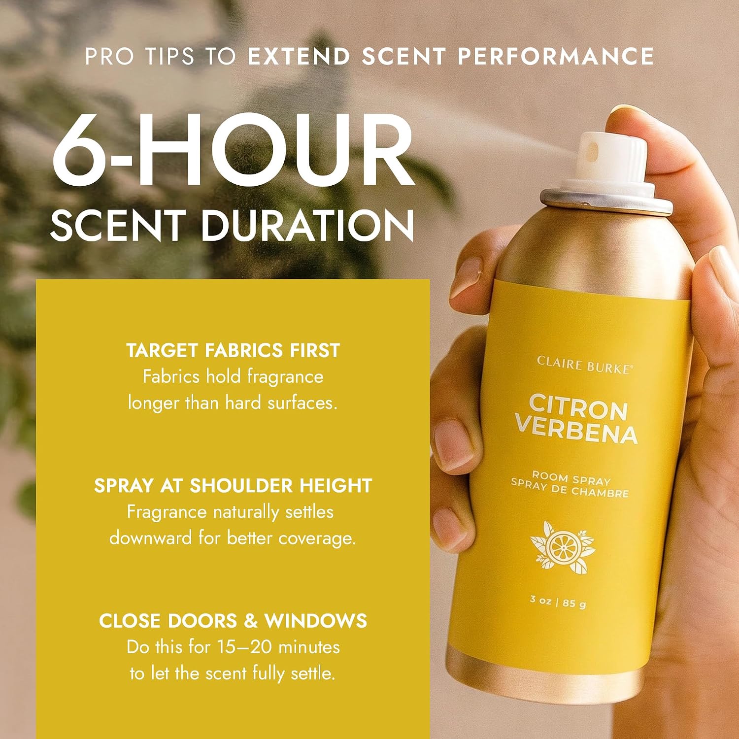 Claire Burke Citron Verbana Scent Room Spray, 3 oz - Fresh Home Fragrance & Air Freshener, Natural Scent Home Fragrance, Long Lasting Natural Air Freshener