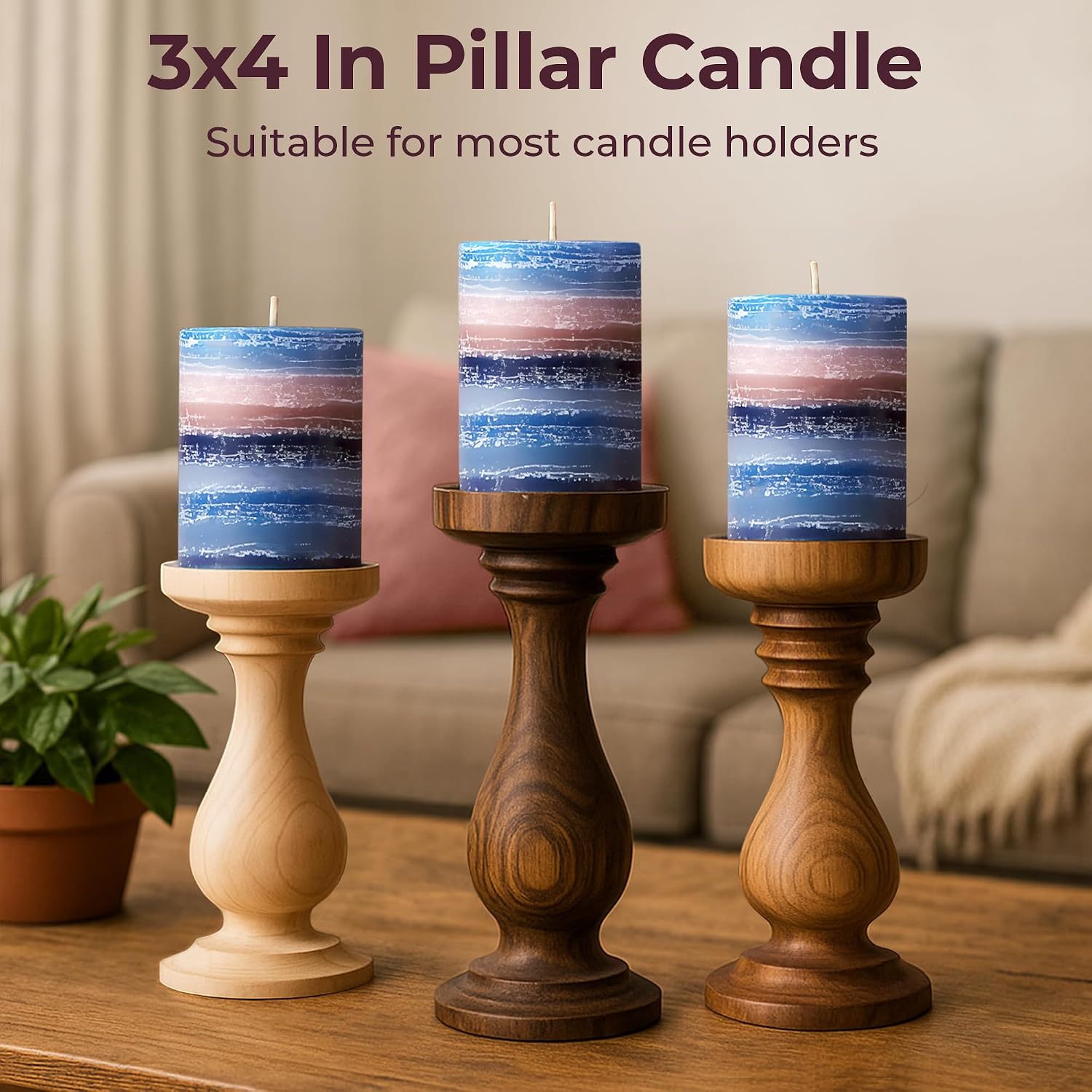 CraftyCrocodile Decorative Scented Pillar Candle - Handcrafted Navy Blue Candles with Cotton Wick, Smokeless for Spa, Aromatherapy, Home, Wedding - 40 Hour Burn Time - 3" W x 4" H