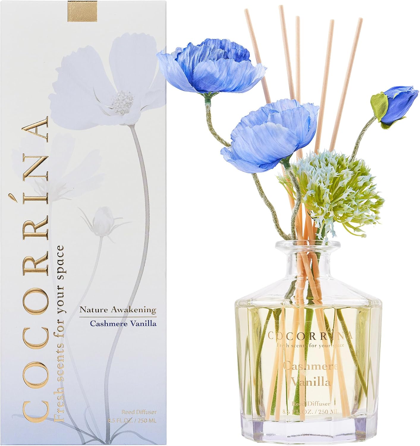 COCORRÍNA Reed Diffuser - Cashmere Vanilla Flower Reed Diffuser Set with 8 Sticks, Home Fragrance Reed Diffuser for Home Bedroom Office Bathroom Shelf Decor (Master Collection)