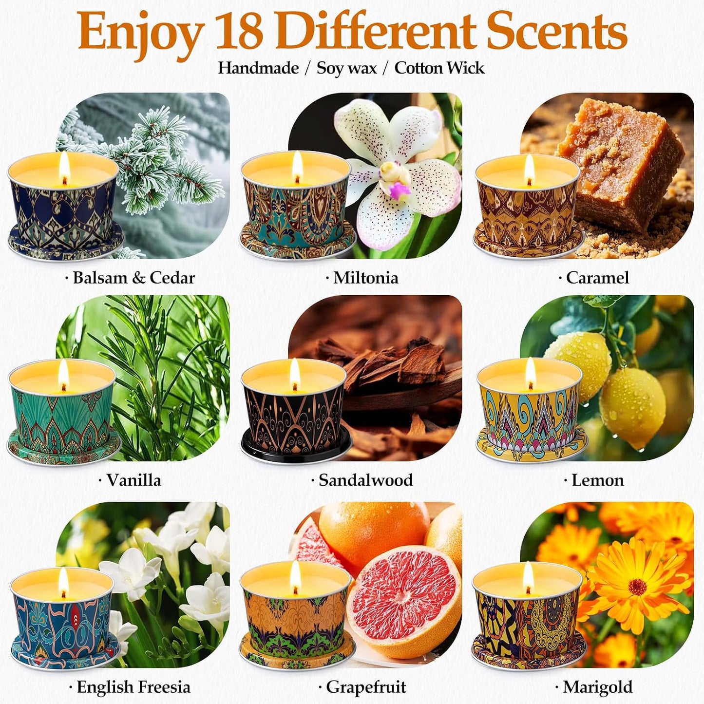 18 Pack Scented Candles Set,Soy Wax Travel Candles Bulk, Long Lasting Aromatherapy Candle Gift Set for Women, Home Fragrance, Mother's Day,Relaxation & Stress Relief