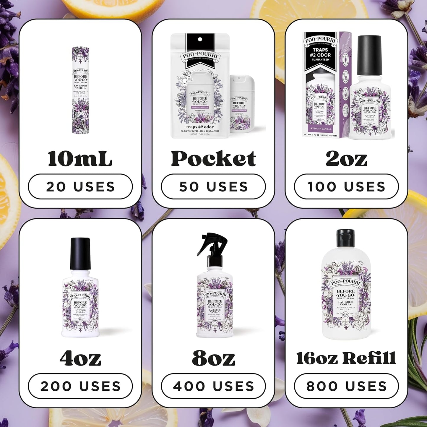 Poo~Pourri Lavender Vanilla, Lavender + Vanilla + Citrus, Before-You-Go Toilet Spray, 2 Oz