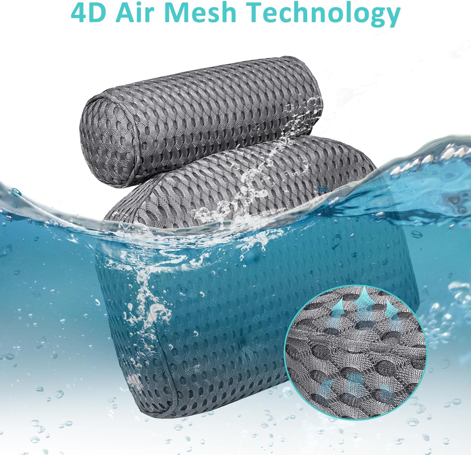 Bath Pillow for Tub Support Neck and Back, Bathtub Pillow Bath Accessories for Bathtub Women, Hot Tub Accessories for Adults Gray