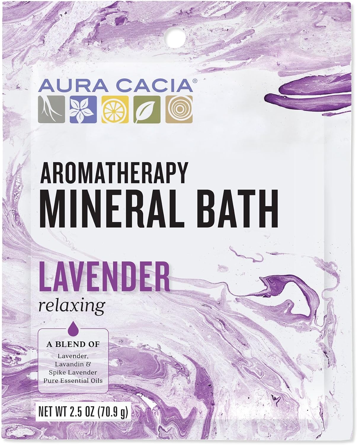 Aura Cacia Aromatherapy Mineral Bath, Relaxing Lavender, Mineral Bath Salts with Pure Essential Oils for a Soothing and Rejuvenating Foot and Body Soak | 2.5 Ounce (Pack of 1)