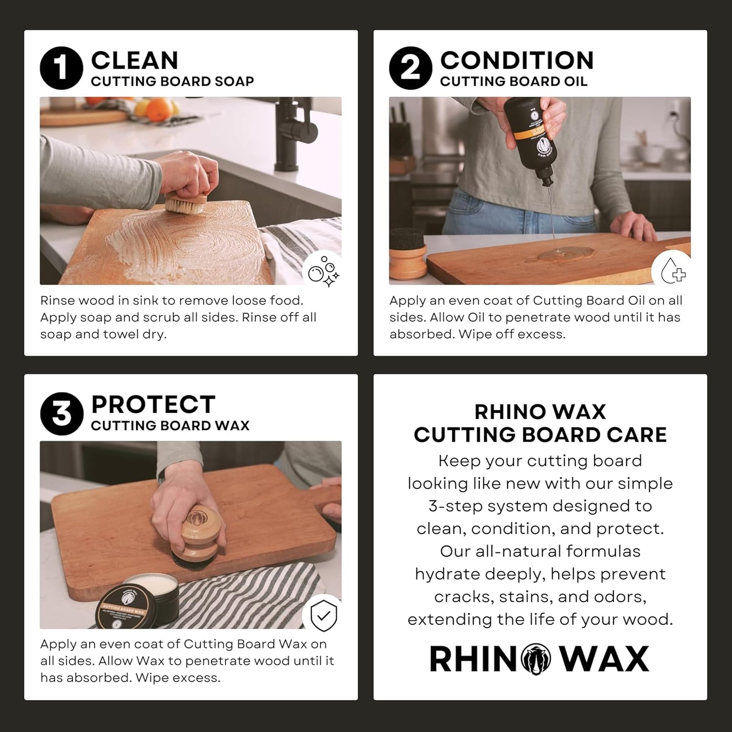 Rhino Wax Coconut Cutting Board Oil 8oz - Premium Natural Oil Blend (NO Mineral Oil) - Food Grade Oils for Cutting-Boards - Protect Wood Surfaces from Cracking or Warping - Made in the USA
