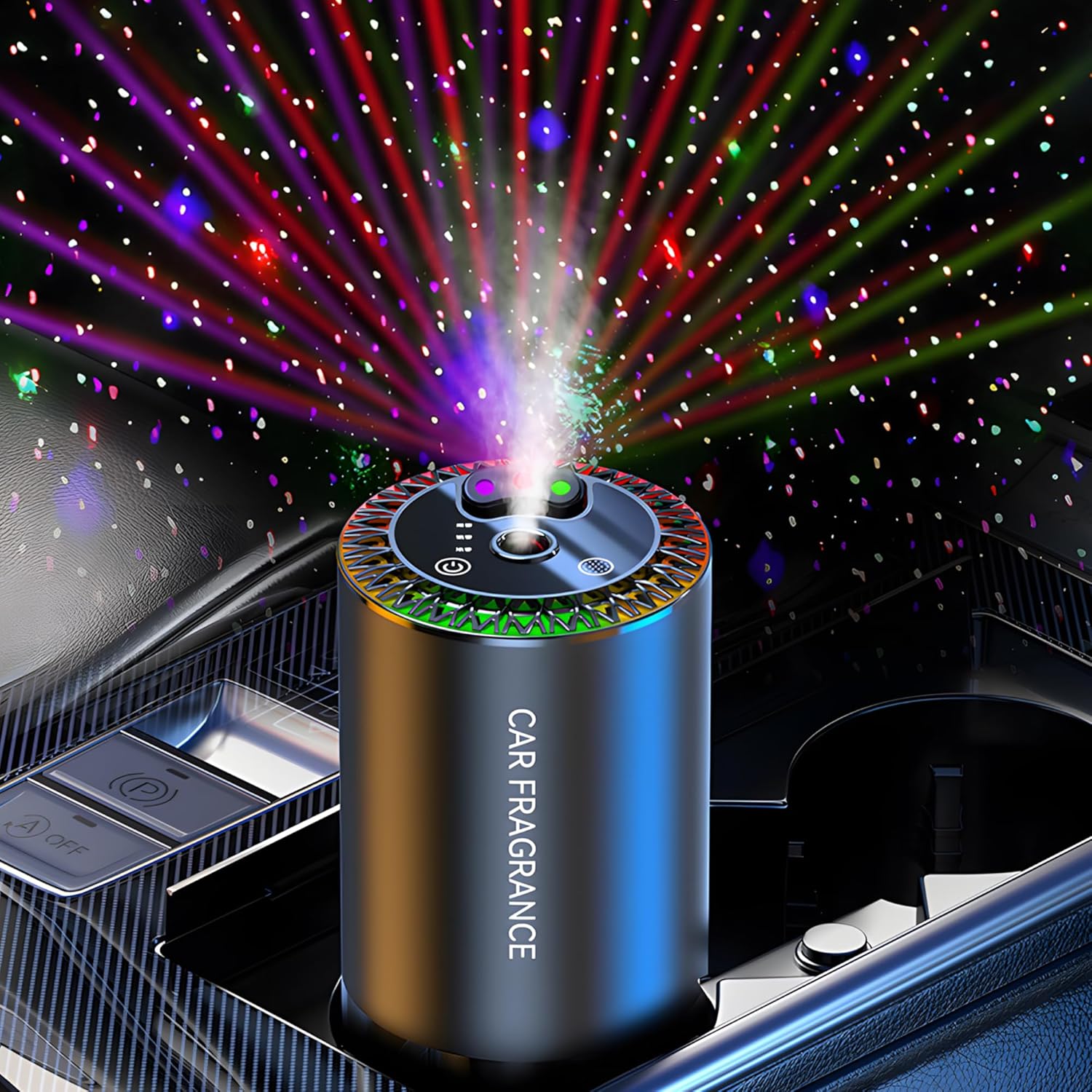 Smart Car Air Freshener Diffuser, Essential Oil Diffuser with 3 Colors Starry Sky Projection & 50ml Perfume, Auto ON/Off, 3 Mode Adjustable USB Rechargeable Aroma Diffuser, Ocean