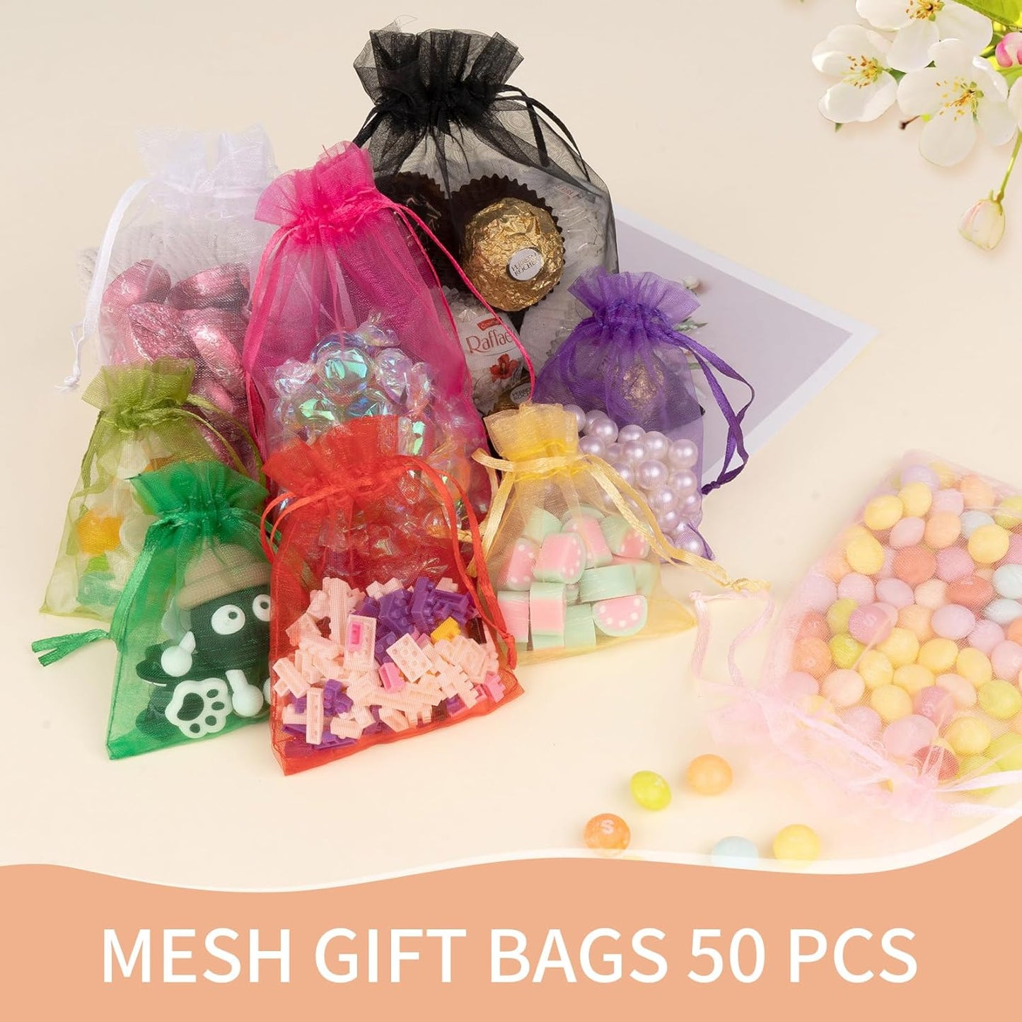 50PCS Purple Organza Bags 4x6, Small Gift Bags Mini Organza Sachet Potpourri Bag Jewelry Bag Drawstring for Birthday Wedding Graduation Treat Party Favors Gifts Wrapping Supplies