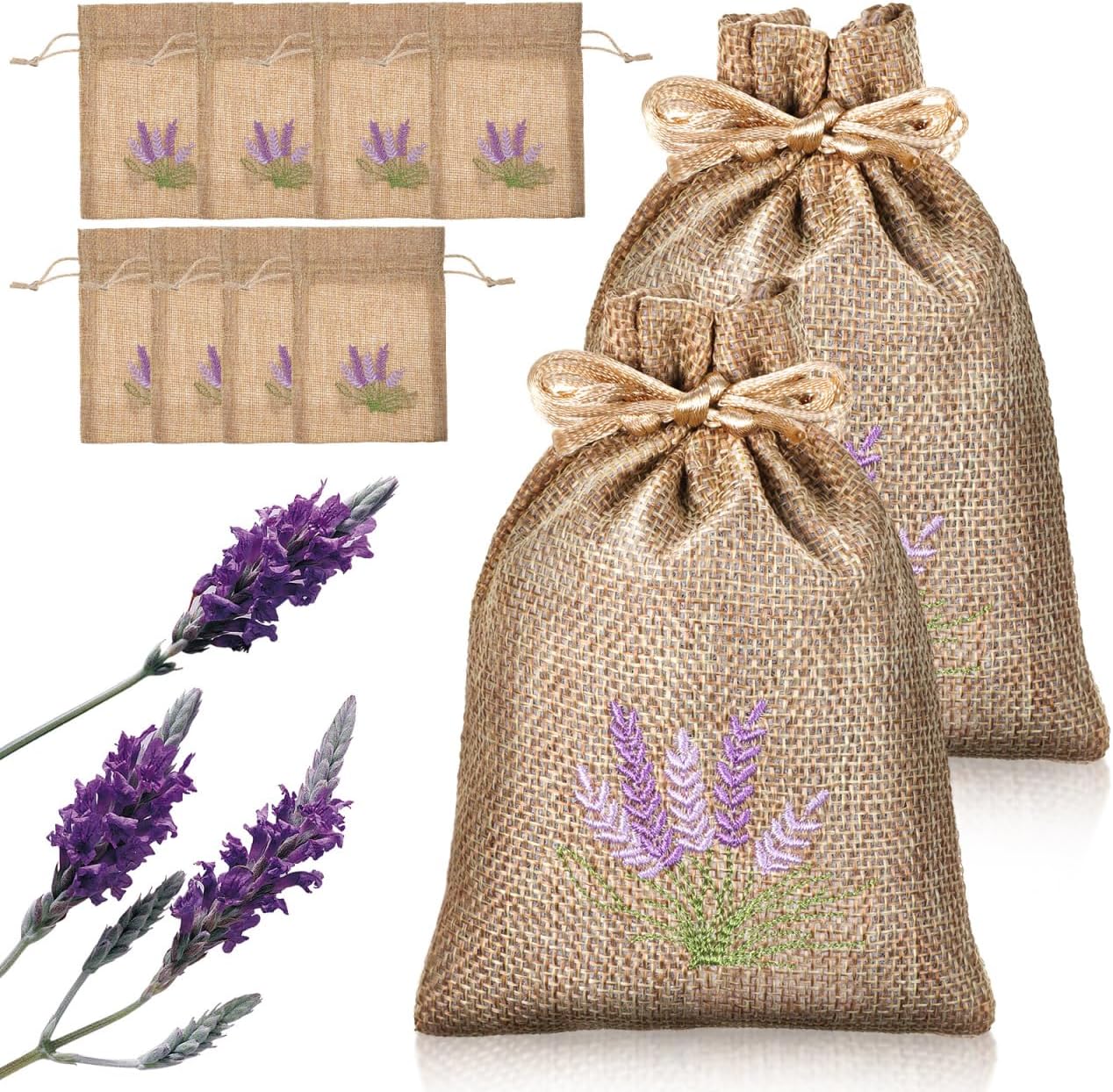 iplusmile 10 Pcs Empty Lavender Sachet Bags with Drawstring, 4x5.5 Embroidered Burlap Cloth Pouches for Dried Flowers Potpourri Bath Salts, Small Closet Drawer Fragrance Bag