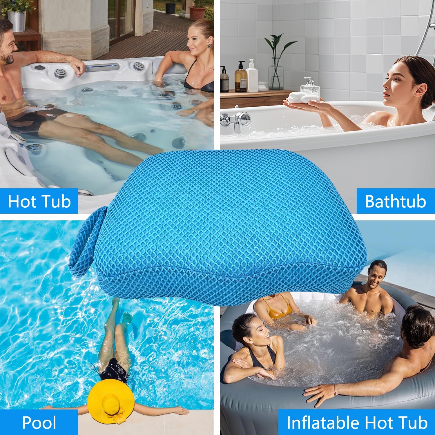 REEZEIVI Hot Tub Booster Seat for Adults,5 Inch Thick SPA Cushion,Weighted Hot Tub Cushion with Non-Slip Bottom,Quick Dry Spa seat,Washable 3D Mesh,Inflatable Hot Tub,Pool, Bathtub (Bue)