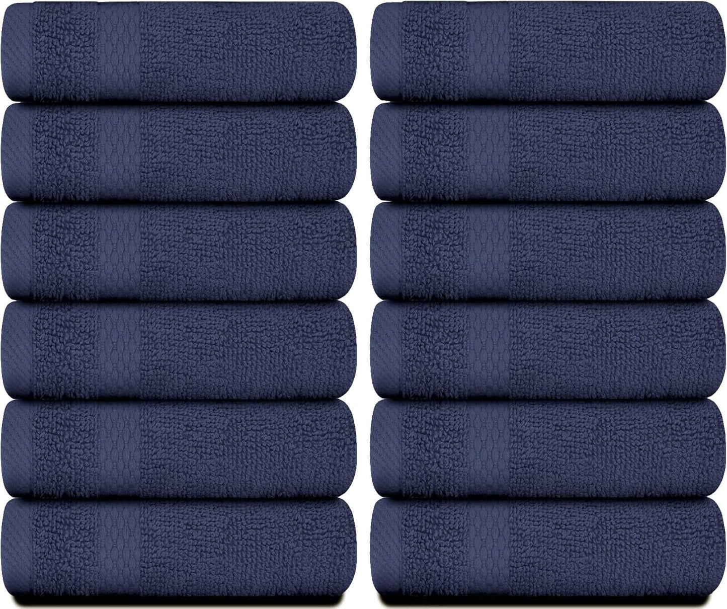 White Classic Luxury Cotton Washcloths 13x13 Inch - 650 GSM Turkish Cotton | Hotel, Spa, Bathroom Face Towel | 12 Pack, Navy Blue