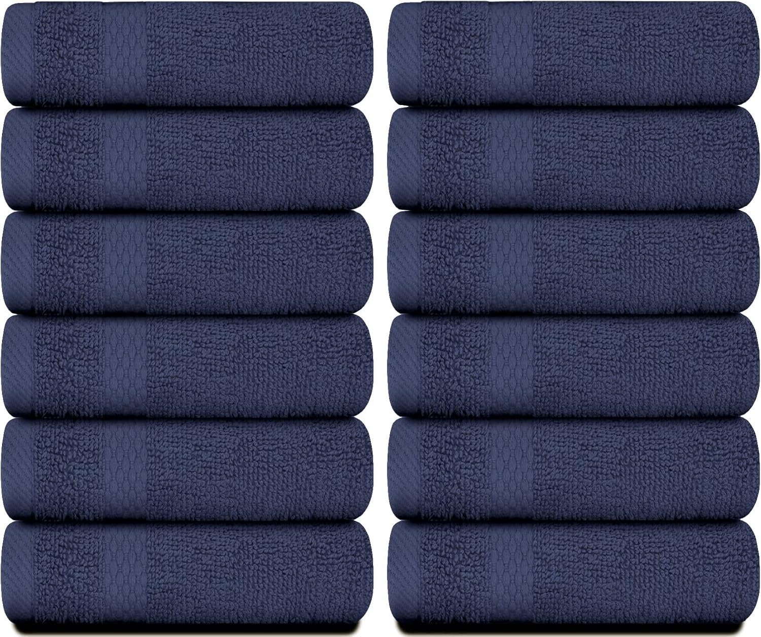 White Classic Luxury Cotton Washcloths 13x13 Inch - 650 GSM Turkish Cotton | Hotel, Spa, Bathroom Face Towel | 12 Pack, Navy Blue
