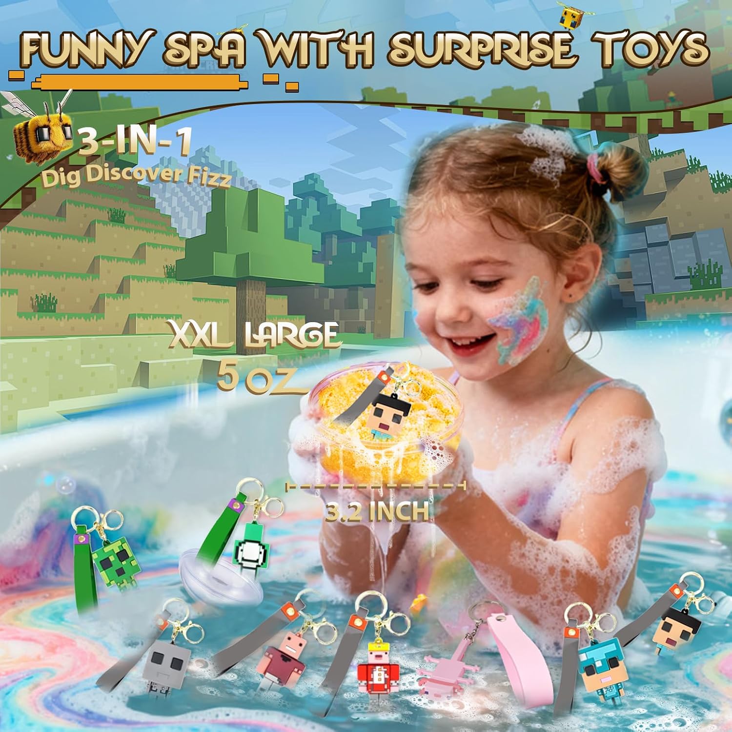 Bath Bombs for Kids: 3 in 1 Build My Own World Dig a Bath Bombs with Toys Inside, Organic Bath Bomb Rich in Natural Essential Oils, Kids Bath Bomb for Dry Skin Moisturize, Summer Party Favors(6 Pcs)